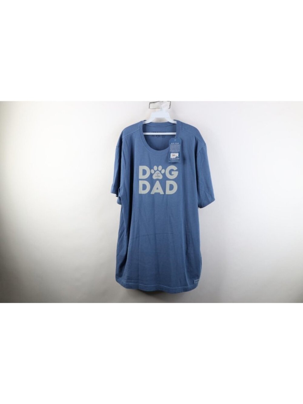 New Life Is Good Mens 2XL XXL Spell Out Dog Dad Short Sleeve T-Shirt Blue Cotton